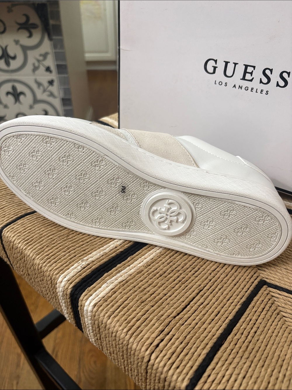Guess White and Beige Suede Low-Top Sneakers - Picture 3 of 5